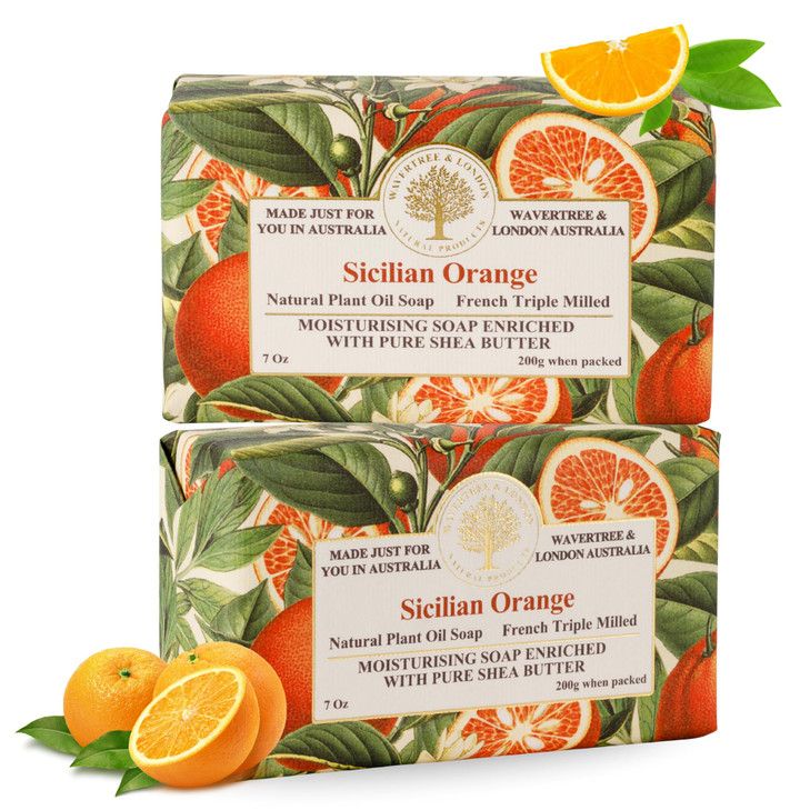 Wavertree London Sicilian Orange Scented Natural Soap 2 Bars 7oz Moisturizing French Triple Milled Soap Bars enriched wi