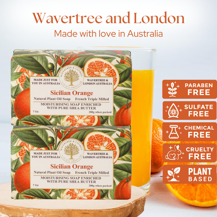 Wavertree London Sicilian Orange Scented Natural Soap 2 Bars 7oz Moisturizing French Triple Milled Soap Bars enriched wi