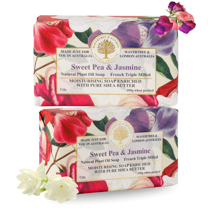 Wavertree London Sweet Pea Jasmine Scented Natural Soap 2 Bars 7oz Moisturizing French Triple Milled Soap Bars enriched