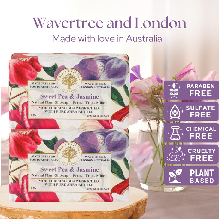 Wavertree London Sweet Pea Jasmine Scented Natural Soap 2 Bars 7oz Moisturizing French Triple Milled Soap Bars enriched