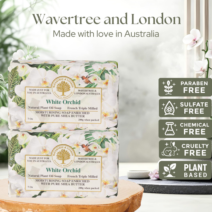 Wavertree London White Orchid Scented Natural Soap 2 Bars 7oz Moisturizing French Triple Milled Soap Bars enriched with