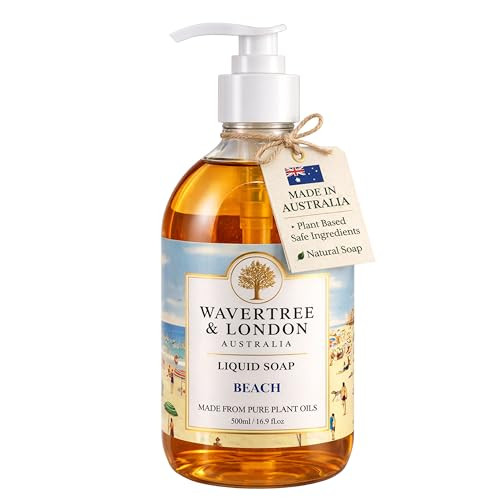 Wavertree London Natural Liquid Soap Bottle with Dispenser Pump Beach Scented Liquid Hand Soap for Bathroom Kitchen Aust