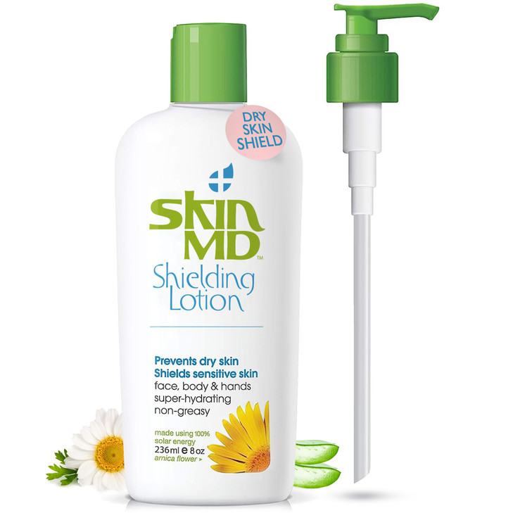 Skin MD Shielding Lotion for Face Body Hands 8oz with Dispenser Helps with Eczema Psoriasis The natural dry skin remedy