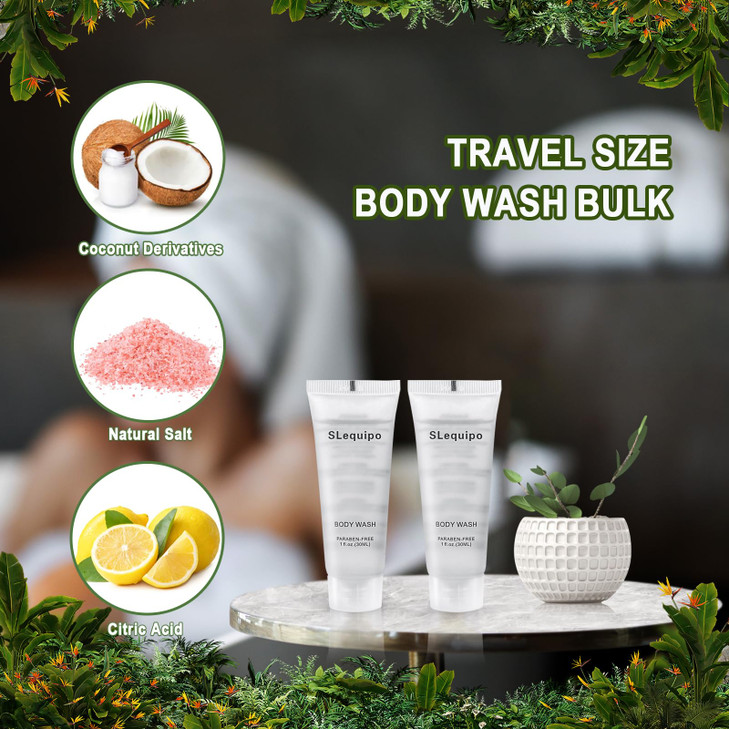 SLequipo Travel Size Body Wash 1 fl oz 50 Pack Refreshing Hotel Body Wash Mini and Small Size Guest Hotel Toiletries in