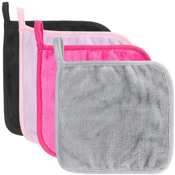 4 Pack Microfiber Fleece Makeup Remover Cloths 8x8 inch for Face Ultra Soft Chemical Free Reusable Facial Cleaning Towel