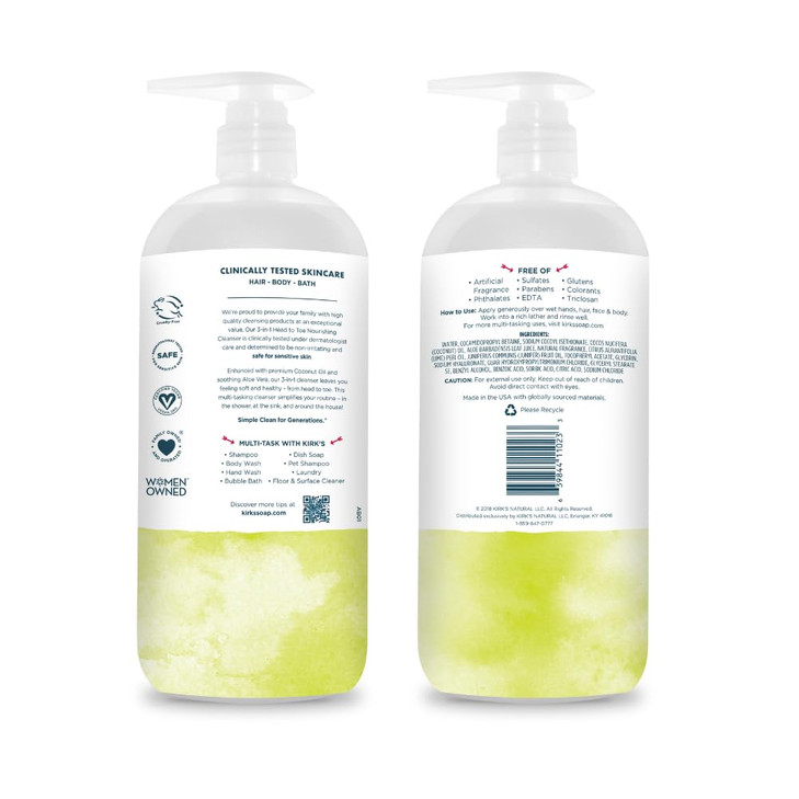 Kirks 3in1 Castile Liquid Soap Travel Size Bar Soap 113 oz HeadtoToe Clean Shampoo Face Soap Body Wash for Men Women Chi