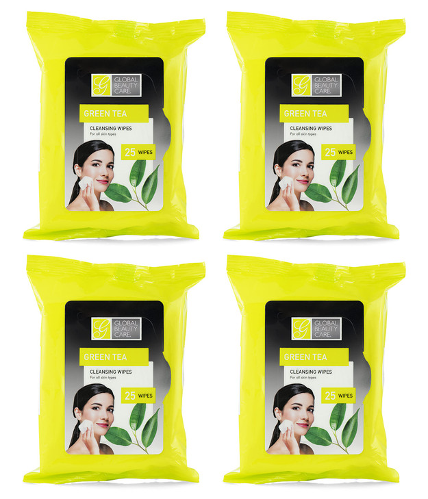 Global Beauty Care Bulk Cleansing Wipes Premoistened 4 Pack of Green Tea Cleansing Cloths Makeup Removal Wipes Great For