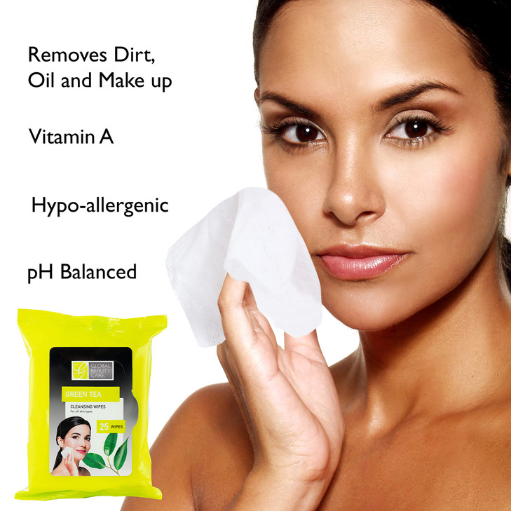 Global Beauty Care Bulk Cleansing Wipes Premoistened 4 Pack of Green Tea Cleansing Cloths Makeup Removal Wipes Great For