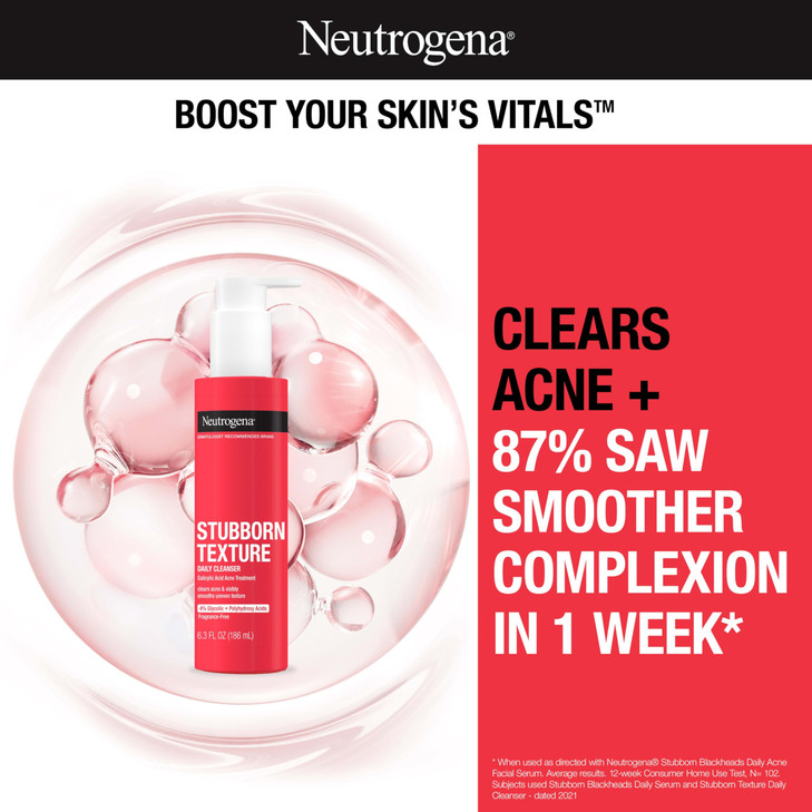 Neutrogena Stubborn Texture Daily Acne Facial Cleanser Salicylic Acid Face Wash Glycolic Polyhydroxy Acids FragranceFree