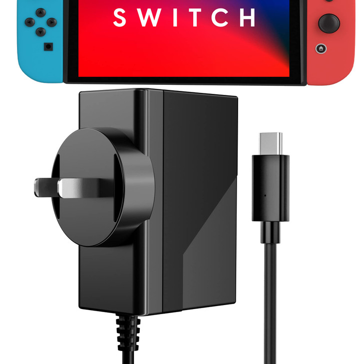 TalkWorks Nintendo Switch AC to USB-C Wall Charger - 5' Outlet Charging Cable Plug, Charge & Play For NES Gaming System Console (Black)