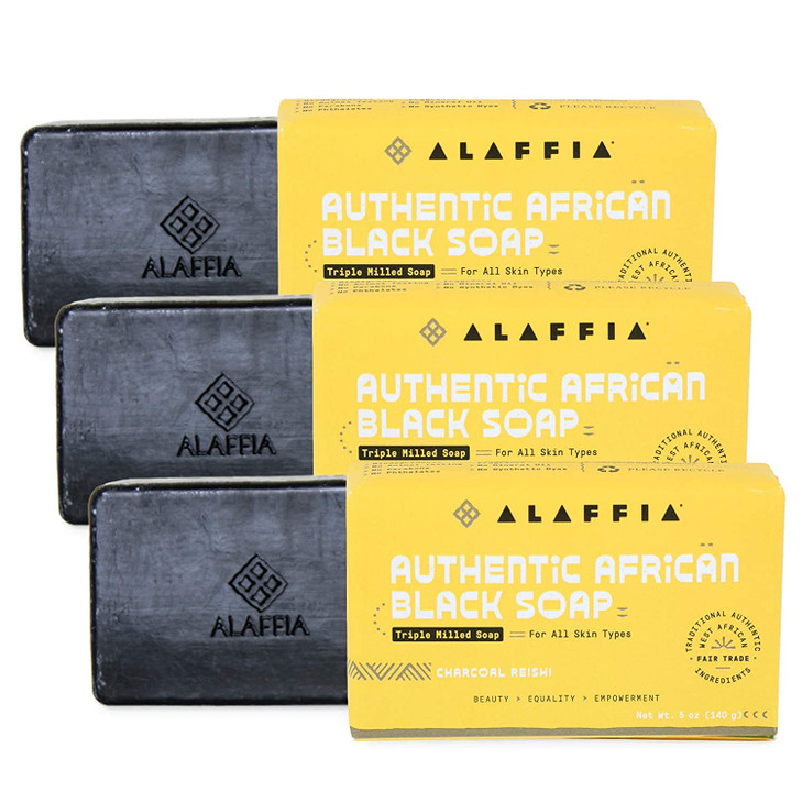 Alaffia Authentic African Black Soap Triple Milled Charcoal Reishi 5 Oz Pack of 3