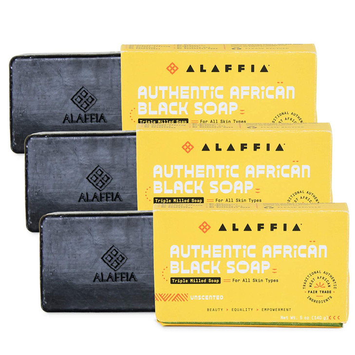 Alaffia Authentic African Black Soap Triple Milled LongLasting and UltraMoisturizing Soap Bar Unscented 5 Oz Pack of 3