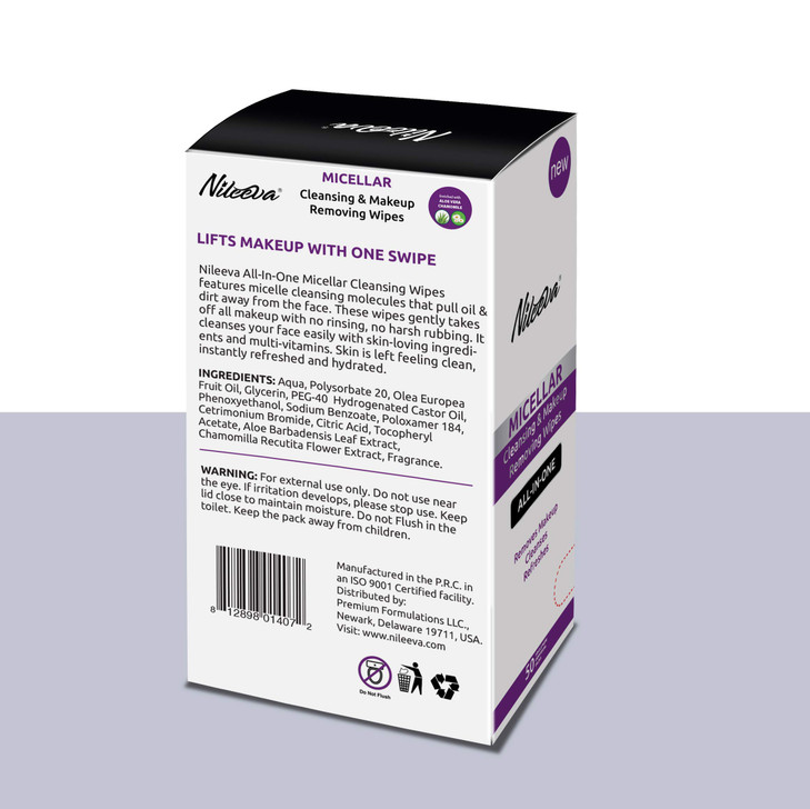 Nileeva Visage Collection Micellar Makeup Remover Cleansing Cloths and Daily Cleansing Facial Wipes to Remove Makeup and