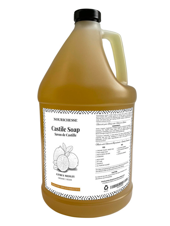 Nourichesse Liquid Castile Soap 1 Gallon Citrus Medley Organic Vegan Natural Body Wash Baby Soap Hand Soap Formulated wi