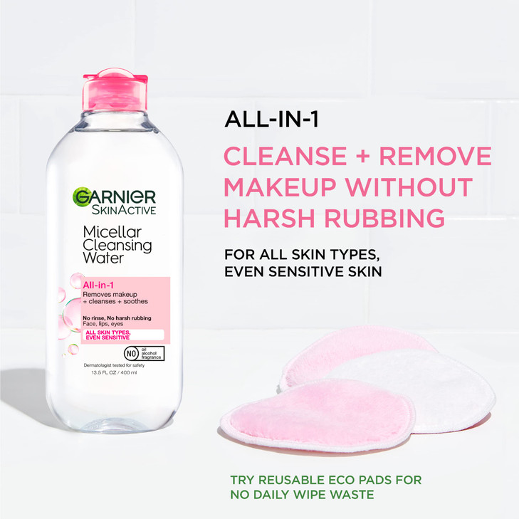 Garnier Micellar Cleansing Water Allin1 Makeup Remover and Facial Cleanser For All Skin Types 34 Fl Oz 100mL 1 Count Pac