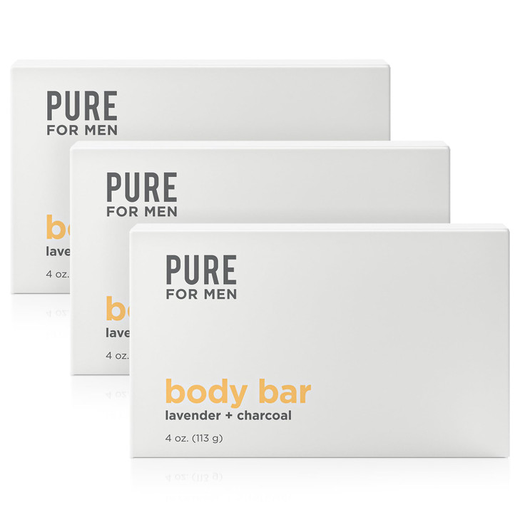 Pure for Men Soap Bar Cleanser with Lavender and Activated Charcoal Hydrates Helps Eliminate Odor Vegan 4 oz 3 Pack