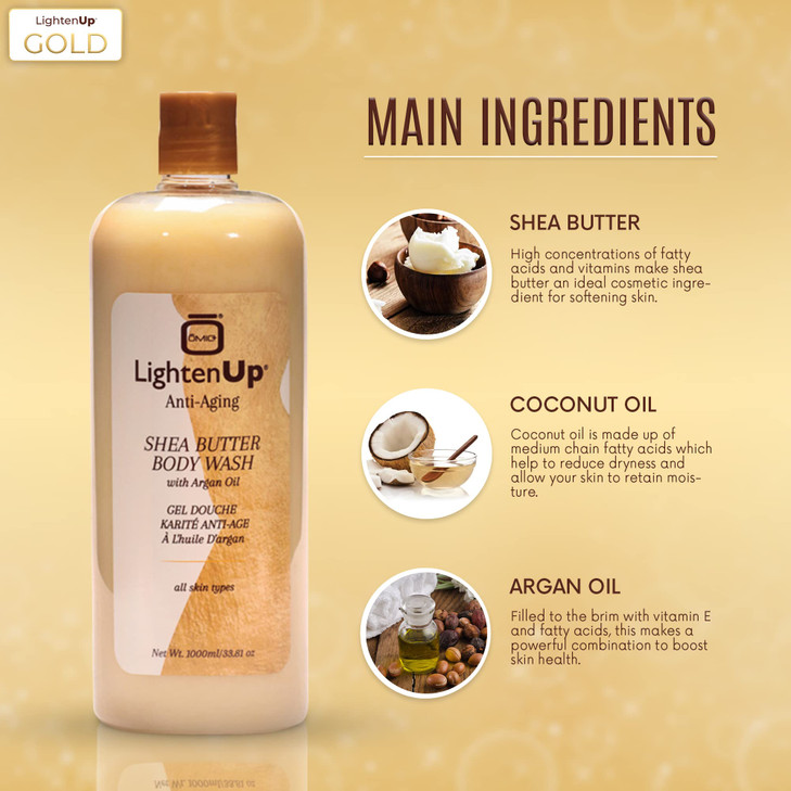 Omic LightenUp AntiAging Body Wash 338 fl oz 1000ml Formulated to Bright and Soften Skin with Argan Oil and Shea Butter
