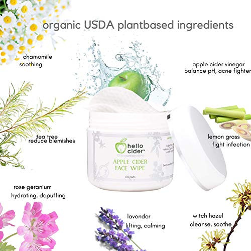 Apple Cider Vinegar Acne Face Toner Pads Organic Tea Tree Witch Hazel Rose Lavender Cleanse Tone Hydrate Calm Sooth 60 p
