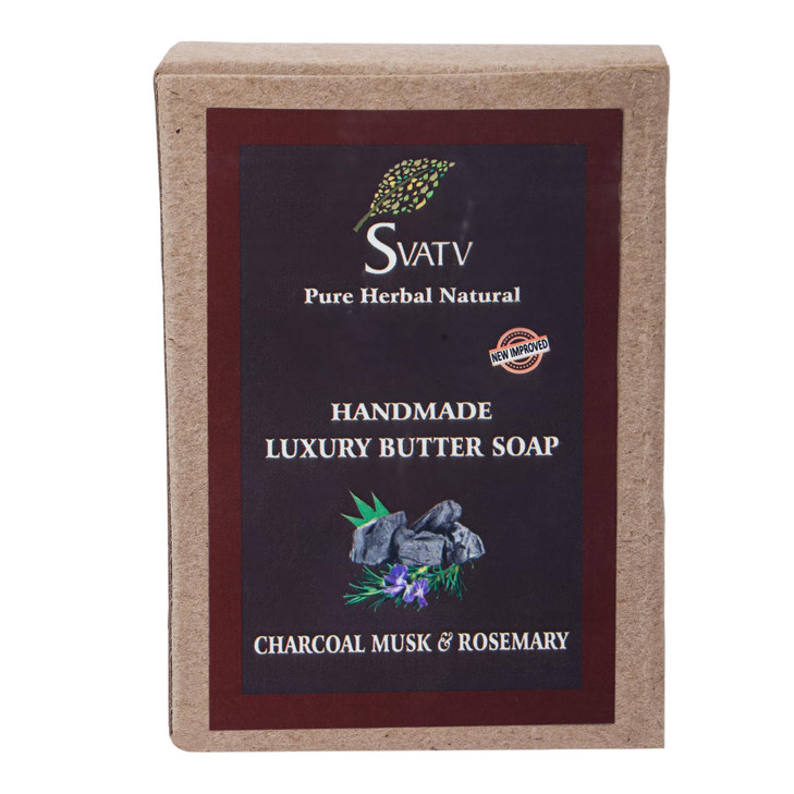 SVATV Handcrafted Soap with natural soothing herbs of CHARCOAL MUSK ROSEMARY For Men and Women Kosher GMP Certified Soap