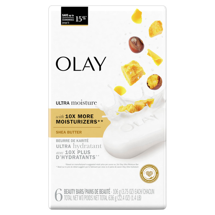 Olay Moisture Outlast Ultra Moisture Shea Butter Beauty Bar with Vitamin B3 Complex 375 oz Pack of 6