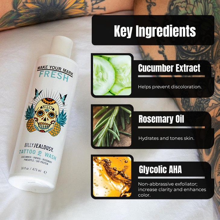 Billy Jealousy Make Your Mark Fresh Tattoo Wash Cleansing and Hydrating Tattoo Aftercare Enriched With Cucumber and Rose