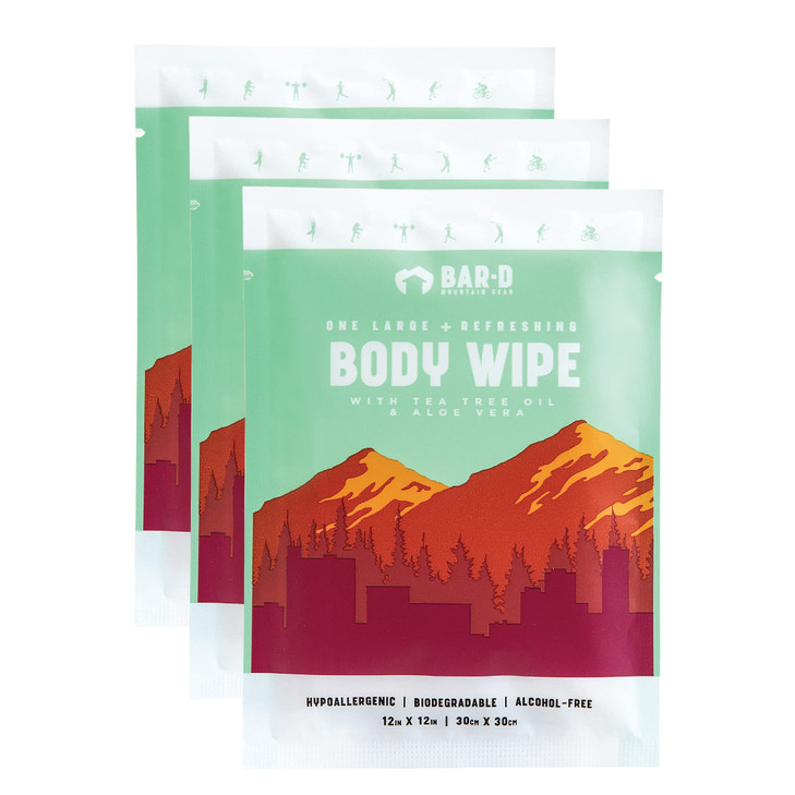 BarD Cleansing Face Body Wipes for Women and Men Individually Wrapped Biodegradable Shower Wipes with Tea Tree Oil Aloe