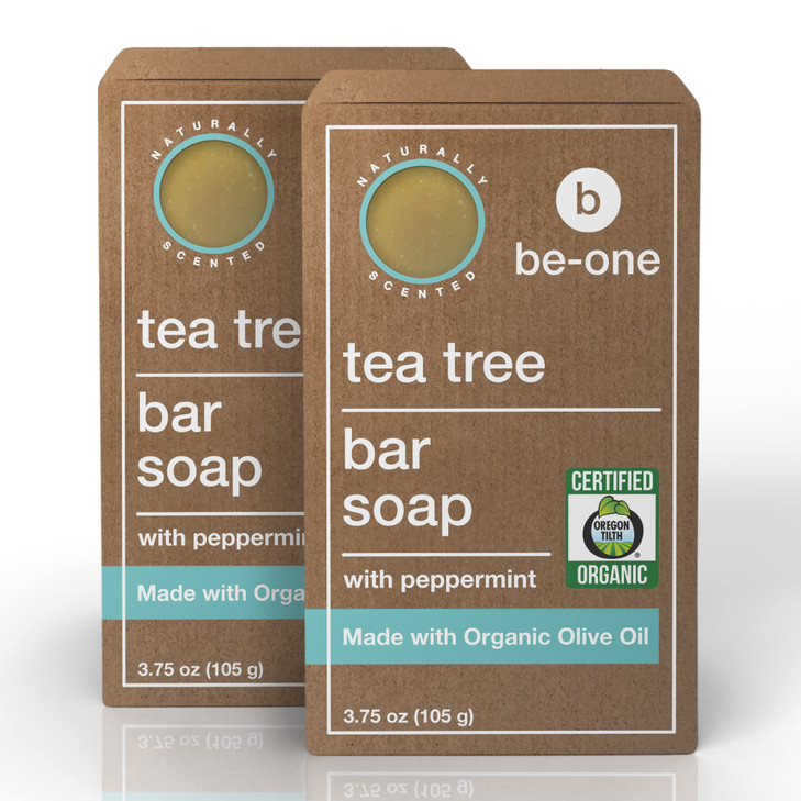 Certified Organic Tea Tree Bar Soap by BeOne 2Pack 375 oz Bars Vegan Paraben Sulfate Free Sensitive Skin Jock Itch Acne
