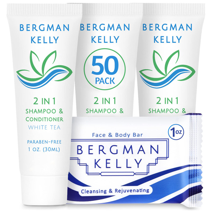 BERGMAN KELLY Rectangle Soap Bars 2in1 Shampoo Conditioner 2Piece Set White Tea 1 oz each 100 pc Delight Your Guests wit
