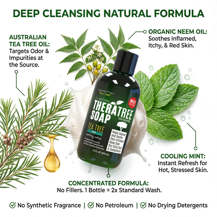 Oleavine TheraTree Tea Tree Oil Soap with Neem Oil 12oz Helps Skin Irritation Body Odor Helps Restore Healthy Complexion