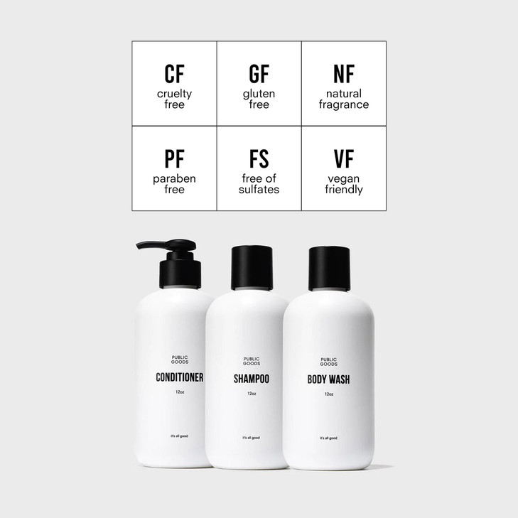 Public Goods Shower Essentials for Men and Women Natural Shampoo Conditioner Body Wash Made with Organic Essential Oils