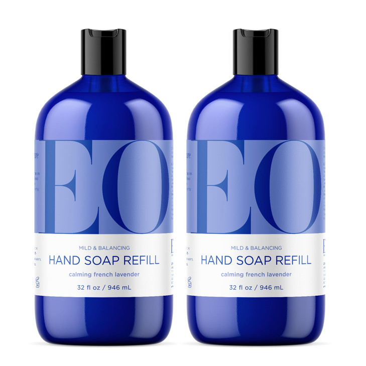 EO Liquid Hand Soap Refill 32 Ounce Pack of 2 French Lavender Organic PlantBased Gentle Cleanser with Pure Essential Oil