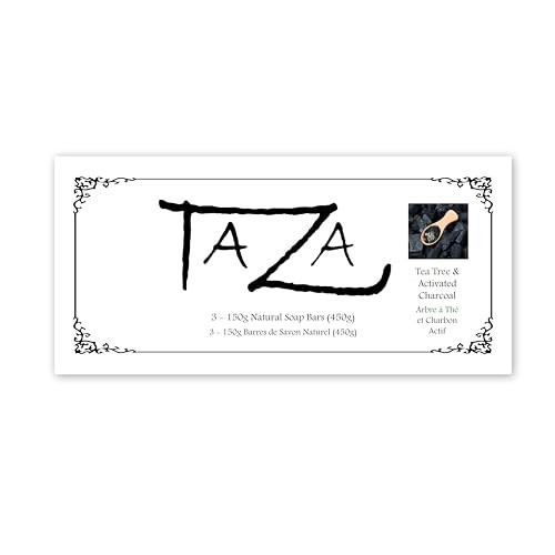 Taza Premium Tea Tree Charcoal Natural Soap Pack of 3 Each 53 oz 150 g For Powerful Cleansing Contains Tea Tree OIl Acti