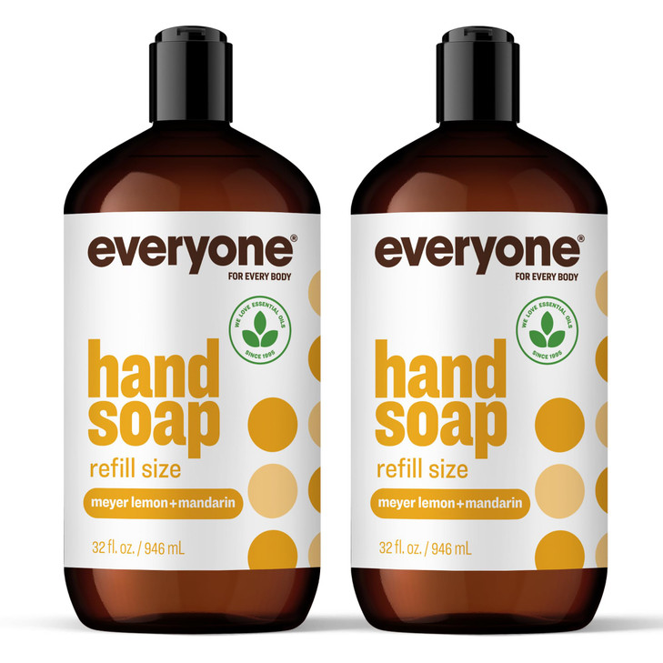 Everyone Liquid Hand Soap Refill 32 Ounce Pack of 2 Meyer Lemon and Mandarin PlantBased Cleanser with Pure Essential Oil
