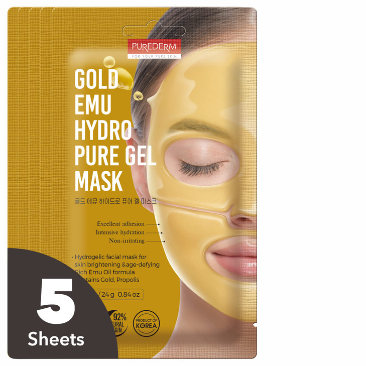 Purederm Gold Emu Hydro Pure Gel Mask (5 Pack) Hydrogel Face Mask for Nourishing & Revitalizing online at globaldelivered