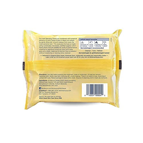 Dickinsons Original Witch Hazel Refreshingly Clean Cleansing Cloths with Aloe 4 Pack 25 Cloths per Pack