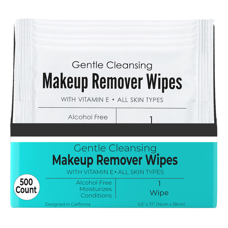 World Amenities Bulk Makeup Remover Wipes 500 Count Individually Wrapped Gentle Cleansing Alcohol Free All Skin Types Vi