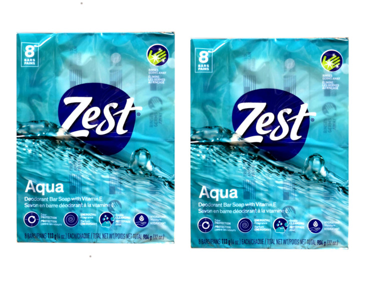 Zest Aqua Pure Cleansing Bar Soap 20 More Moisture 8 Count Pack of 2