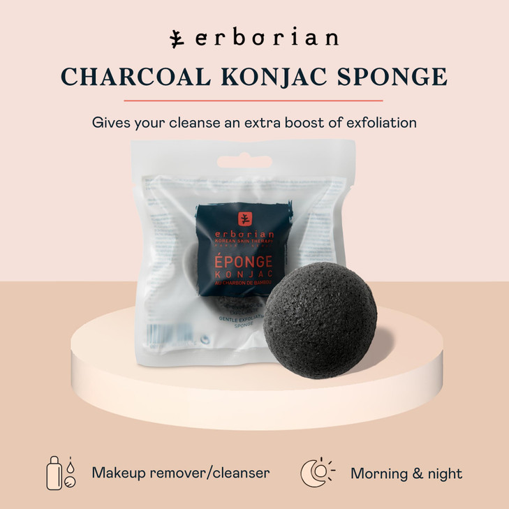 Erborian Charcoal Konjac Facial Sponge Natural Great for Sensitive Oily and Acne Prone Skin Korean Beauty Bath Scrub for