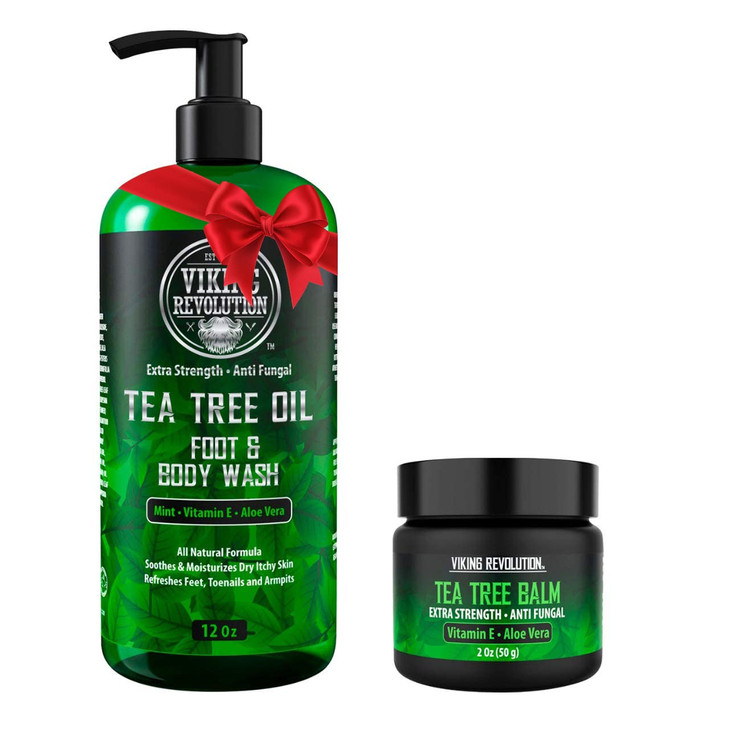 Viking Revolution Skin Cleaning Agent Tea Tree Kit for Men Tea Tree Oil Set with Body Wash Balm Hydrating Helps Athletes