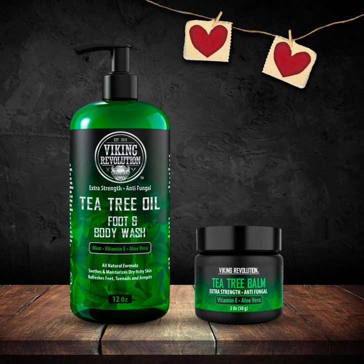 Viking Revolution Skin Cleaning Agent Tea Tree Kit for Men Tea Tree Oil Set with Body Wash Balm Hydrating Helps Athletes