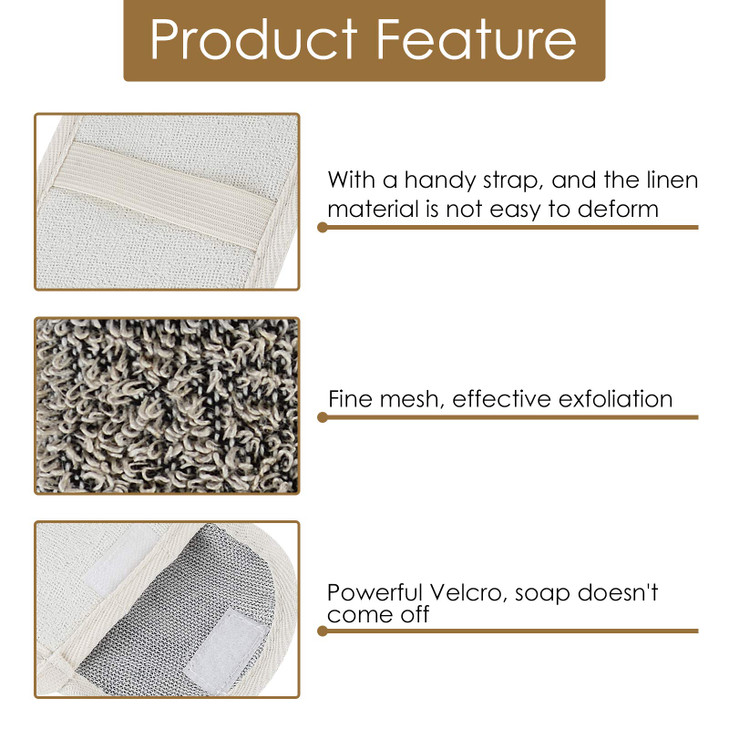 Linkidea 3 Pack Soap Saver Pouch Flax Exfoliating Soap Bag Body Scrubber Exfoliator Sponge Holder Hanging Rope Bags for