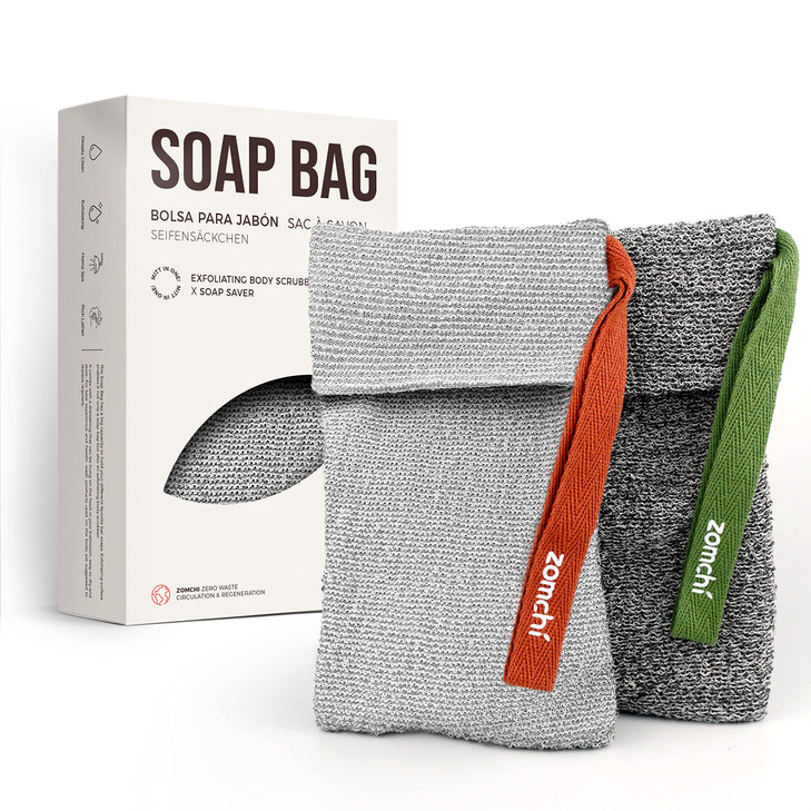 ZOMCHI 2 Pieces Different Roughness Soap Pouch and Soap Saver Pocket for Use in Shower Body Scrubber Shower Sponge Premi