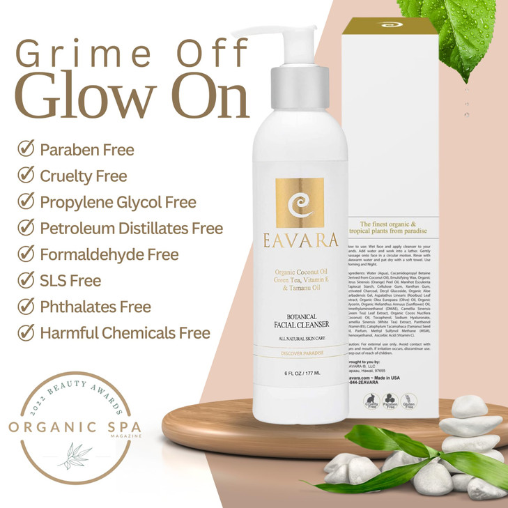 Eavara Organic Face Wash AntiAging Hydrating Gentle Daily Cleanser for Women and Men with Coconut Oil Aloe Vera Activate
