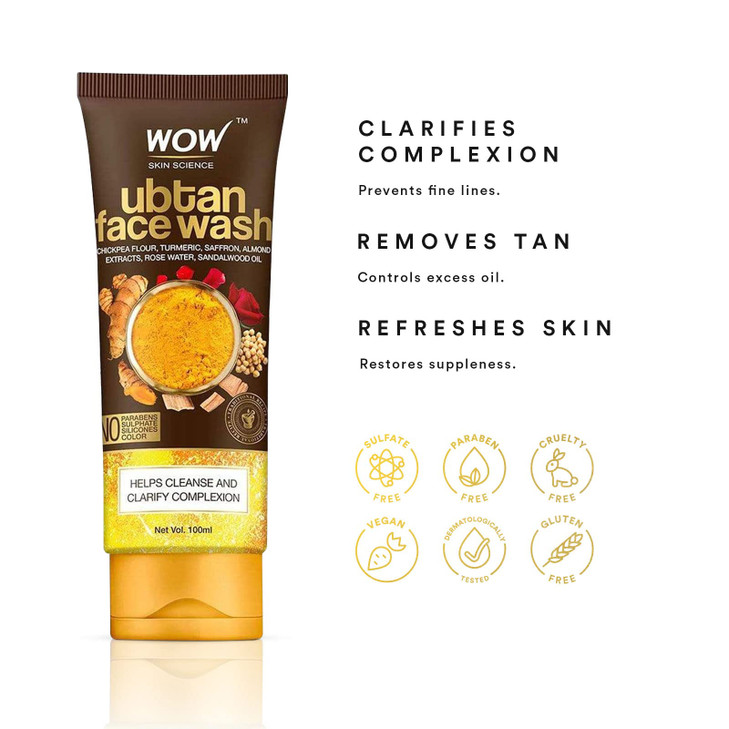 WOW Skin Science Ubtan Face Wash with Chickpea Flour Turmeric Moisturize Skin Help With Dryness 100ml
