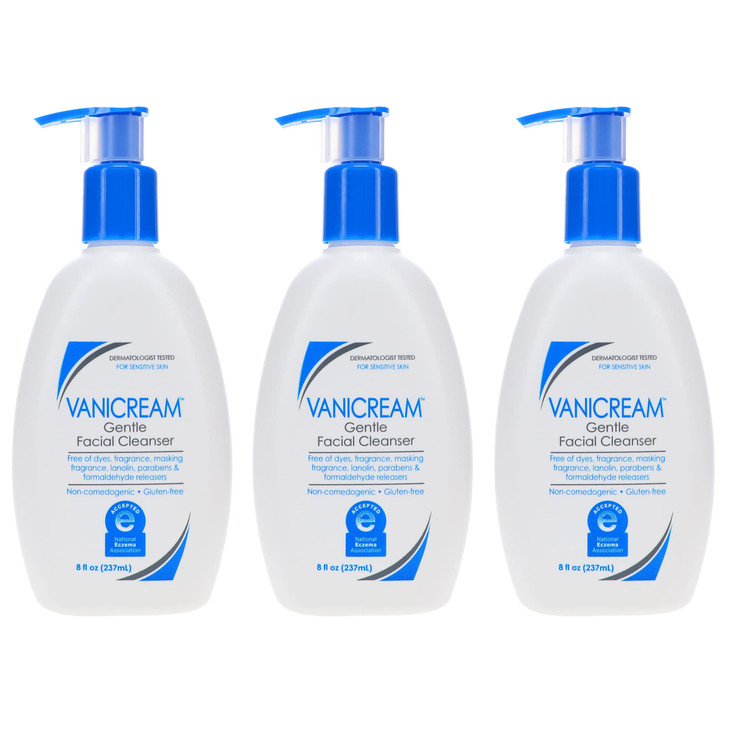 Vanicream Gentle Facial Cleanser for Sensitive Skin 8 Oz Pack of 3 Unscented 24 Fl Oz