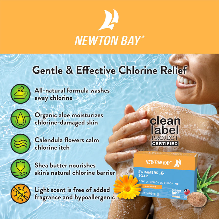 Newton Bay Swimmers Soap All Natural Body and Face Wash Soap Bar Gently Washes Away Chlorine After Swimming Revitalizes