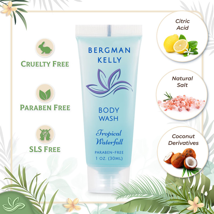 BERGMAN KELLY Travel Size Body Wash 1 fl oz 100 PK Tropical Waterfall Delight Your Guests with an Invigorating and Refre