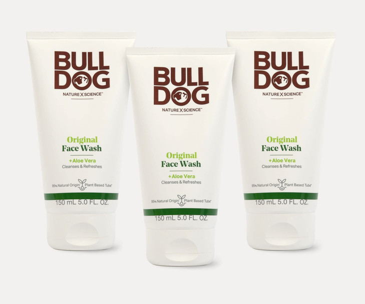 BULLDOG Mens Skincare and Grooming Original Face Wash with Aloe Camelina Green Tea 5 Fl Oz Pack of 3