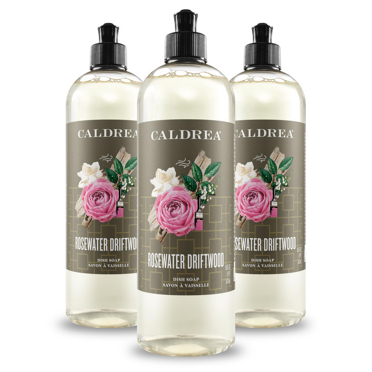 Caldrea Dish Soap Biodegradable Dishwashing Liquid made with Soap Bark and Aloe Vera Rosewater Driftwood 16 oz 3 Pack