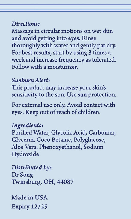 Korean Skin Care Dr Song Glycolic Acid Face Wash Exfoliating Face Wash with 10 Glycolic Acid AHA for Anti Aging Acne and